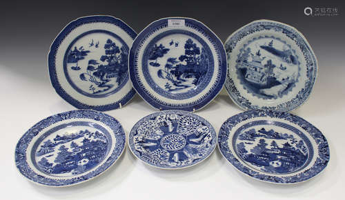 A collection of Chinese blue and white export porcelain plates and dishes, Qianlong period and