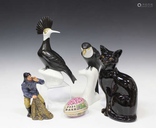 A small group of decorative ceramics, 20th century, including a Royal Dux black, white and gilt