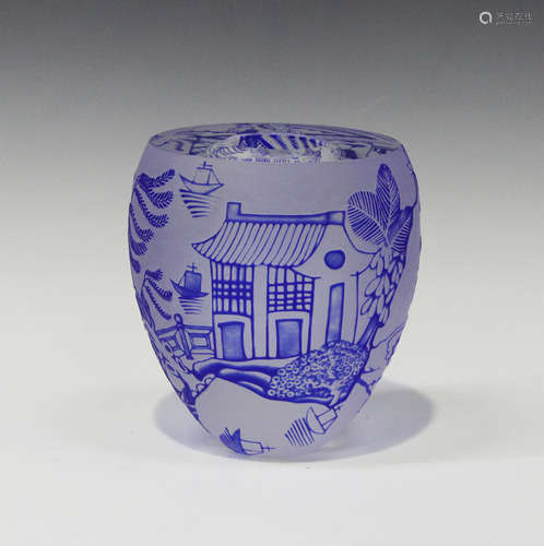 A Katharine Coleman Broken China Bowls cameo studio glass vase, dated 2010, of mushroom form, the