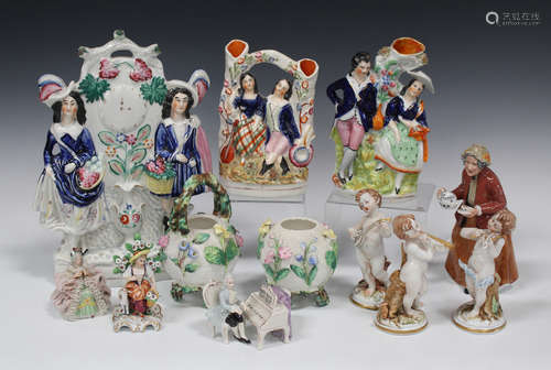 A group of European ceramics, late 19th and 20th century, including two Staffordshire pottery