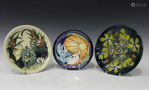 Three pieces of Moorcroft pottery, late 20th century and later, comprising a limited edition Sunbird