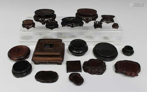 A Chinese hardwood stand, early 20th century, of stepped square form, width 8cm, together with a