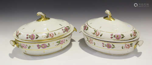 A collection of late 18th century and later English porcelain, including a pair of oval tureens,