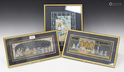 A pair of Indian gouache paintings, 20th century, each depicting a figural scene of a maharaja or