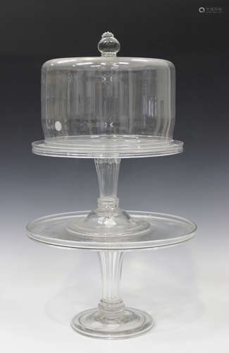 A circular glass tazza, late 18th century, the top with raised rim above a moulded Silesian type