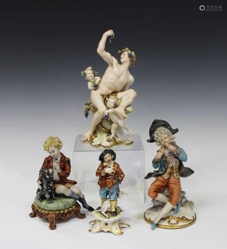 Four Capodimonte porcelain figures, 20th century, including a model of Bacchus accompanied by two