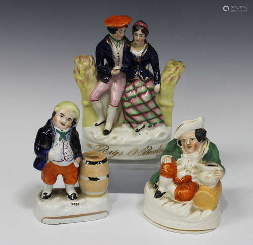 A Staffordshire pottery figure group 'Rigs O'Barley', late 19th century, modelled as Robert Burns