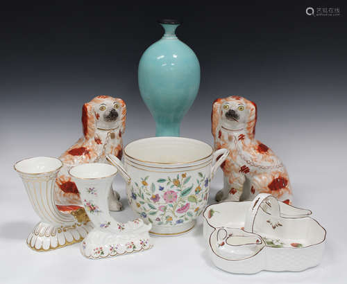 A mixed group of decorative ceramics, late 19th and 20th century, including a pair of