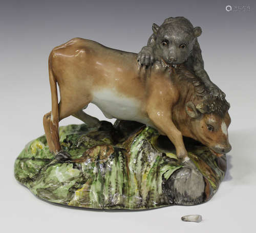 A Continental porcelain animal group, possibly Italian, early 19th century, modelled as a bear