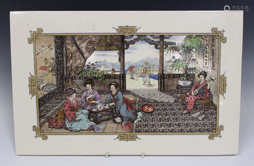 An interesting Villeroy & Boch Dresden pottery rectangular plaque, early 20th century, printed and