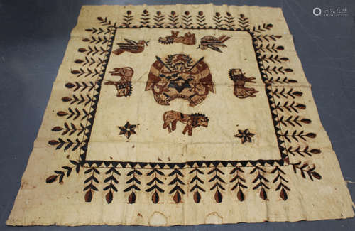 A Tongan tapa cloth, South Seas, mid-20th century, the central reserve decorated with a coat of arms