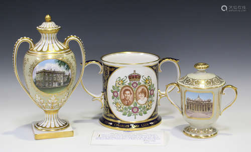 A group of Spode commemorative wares, including a Royal Wedding Loving cup, No. 233 of 250, with