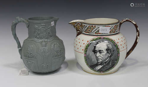 Two commemorative jugs, second half 19th century, the first by William Brownfield, an eau-de-Nil