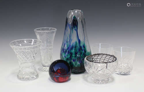 A group of glassware, 20th century, including a set of six Stuart cut whisky tumblers, an art