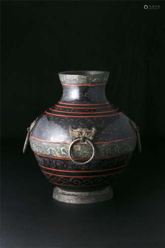 汉代 青铜漆器大罐