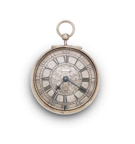 Circa 1715  THOMAS TOMPION, LONDON. AN EARLY SILVER KEY WIND VERGE PAIR CASE POCKET WATCH WITH DATE NO. 4481