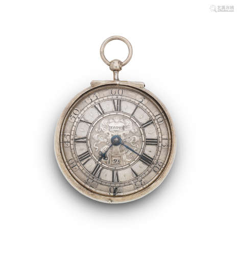 Circa 1715  THOMAS TOMPION, LONDON. AN EARLY SILVER KEY WIND VERGE PAIR CASE POCKET WATCH WITH DATE NO. 4481