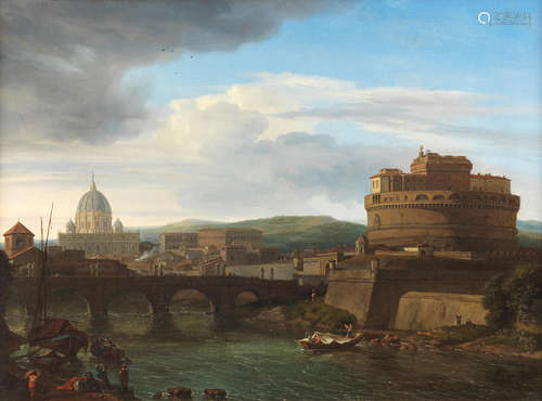 A view of the Tiber, Rome, with the Castel Sant'Angelo and Saint Peter's beyond Isaac de Moucheron(Amsterdam 1667-1744)