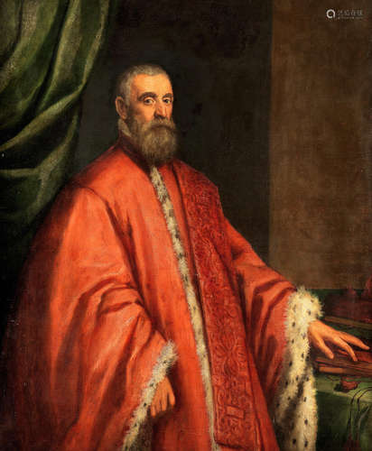 Portrait of a Venetian Senator, three-quarter-length, in ermine-lined robes in a carved and gilt wood frame Circle of Jacopo Robusti, called il Tintoretto(Venice 1518-1594)