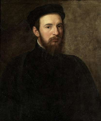 Portrait of a bearded gentleman, bust-length, in black costume and a black felt hat Venetian Schoollate 16th Century