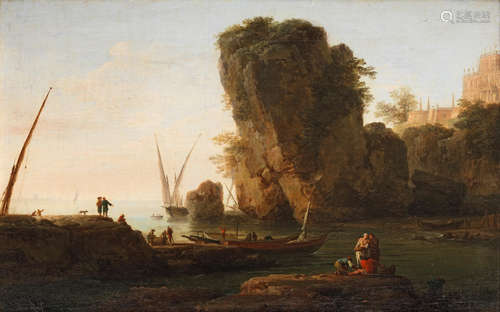 A cove on a rocky Mediterranean coast, with small vessels and fishermen Claude Joseph Vernet(Avignon 1714-1789 Paris)