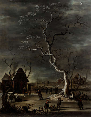 A winter landscape with figures ice skating Isaac Ouwater(Amsterdam 1748-1793)