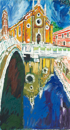 Reflections of Church and Small Bridge (unframed) John Bratby R.A.(British, 1928-1992)