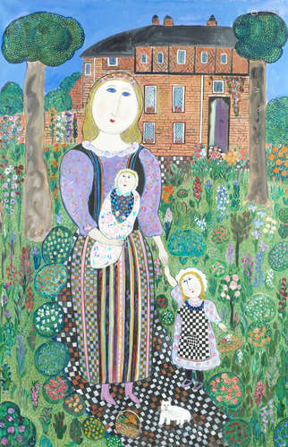 Mother and Children in Garden Dora Holzhandler(British, 1928-2015)