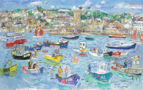 Boats in the Harbour, St Ives (unframed) Linda Weir(British, born 1951)