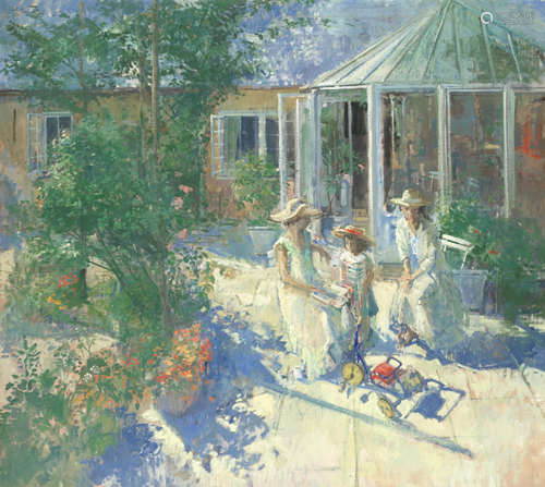 Figures on a Conservatory Patio Peter Kuhfeld R.P., N.E.A.C.(British, born 1952)