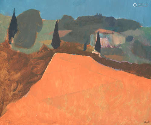 Landscape With Orange Field Colin Hayes R.A., R.B.A.(British, 1919-2003)