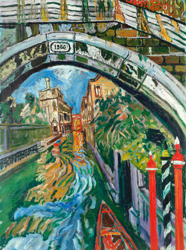 Lazy Back Canal and Arch and Gondola in Venice John Bratby R.A.(British, 1928-1992)