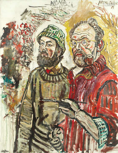 Self-Portrait with Man (unframed) John Bratby R.A.(British, 1928-1992)