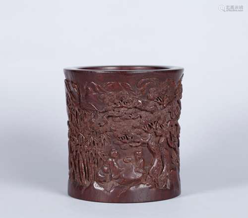 A Chinese Carved Rosewood Brush Pot