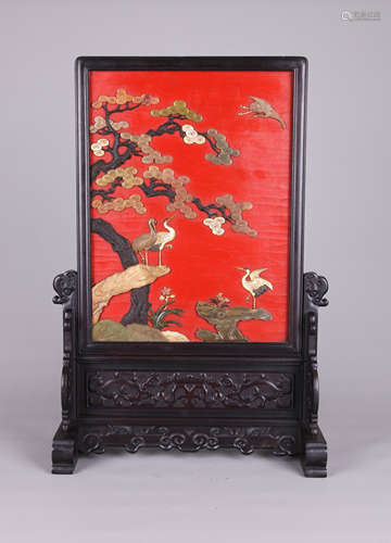 A Chinese Carved Zitan Screen