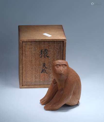 A Japanese Carved Teakwood Monkey Decoration