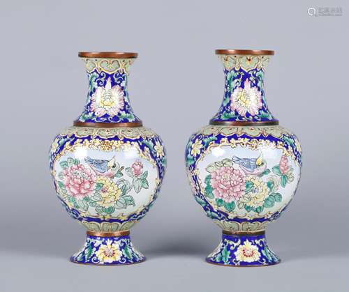 A Pair of Chinese Enamel Bronze Vases