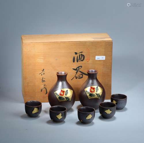 A Set of Japanese Porcelain Wine Sets with Case