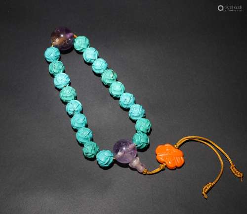 A Chinese Carved Turquoise Prayers Beads