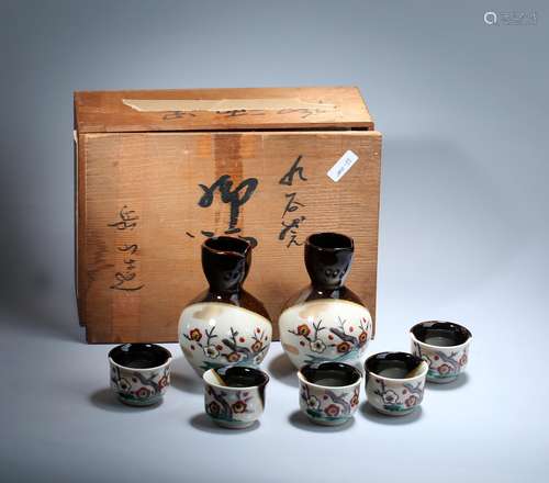 A Set of Japanese Porcelain Wine Sets with Case