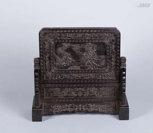 A Chinese Carved Zitan Table Screen