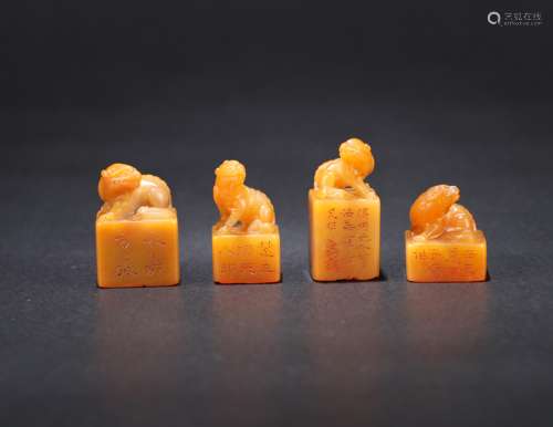 A Set of Four Chinese Carved Tianhuang Seals