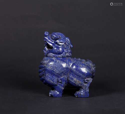 A Chinese Carved Lapis Lazuli Foo-Dog Incense Burner