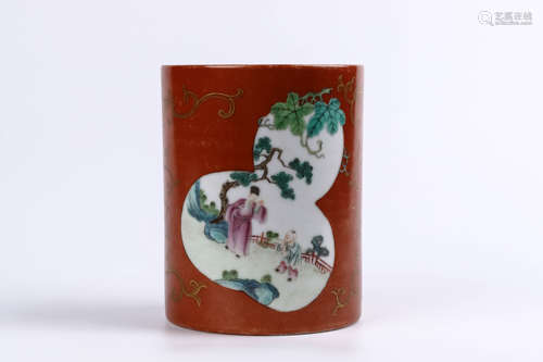 A Chinese Famille-Rose Porcelain Brush Pot