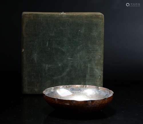 A Japanese Bronze  and Silver Plate with Case