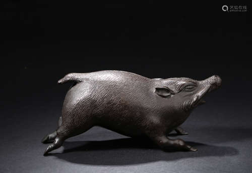 A Japanese Bronze Pig Decoration