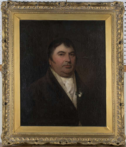 British School - Half Length Portrait of a Gentleman wearing a Boutonnière, early 19th century oil