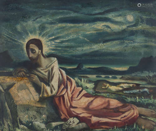 Daniel O'Neill - 'Gethsemane' (Christ reclining in a Landscape), 20th century oil on canvas,