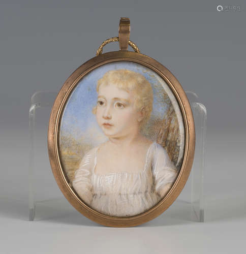 British School - Oval Miniature Portrait of a Child, 19th century watercolour on ivory, 6.5cm x 5cm,