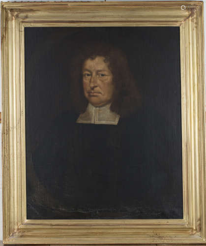 Circle of John Riley - Half Length Portrait of a Clergyman within a Feigned Oval, 17th century oil